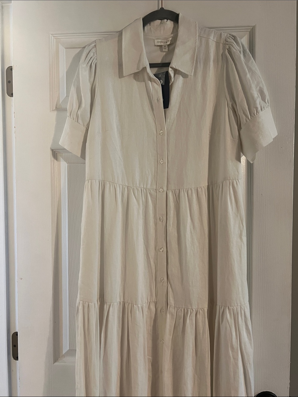 White Tiered Button-Front Midi Dress
